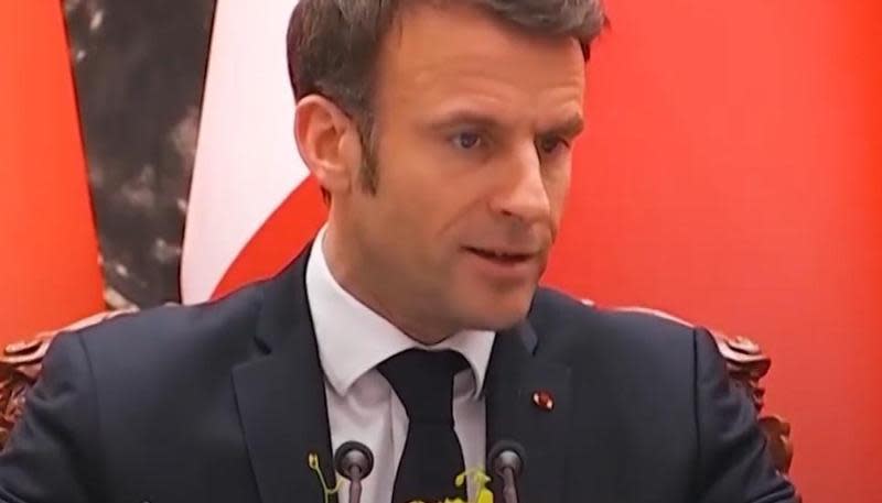 法國總統馬克宏（Emmanuel Macron）出訪中國與中國國家主席習近平會談。（翻攝Emmanuel Macron推特）