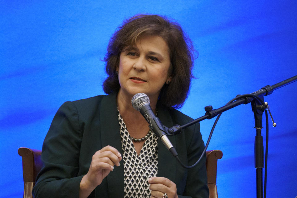 Democratic challenger for Rhode Island governor, Secretary of State Nellie Gorbea, speaks during a gubernatorial election forum hosted by the Greater Providence Chamber of Commerce in Warwick, R.I., Thursday, Sept. 8, 2022. (AP Photo/David Goldman)