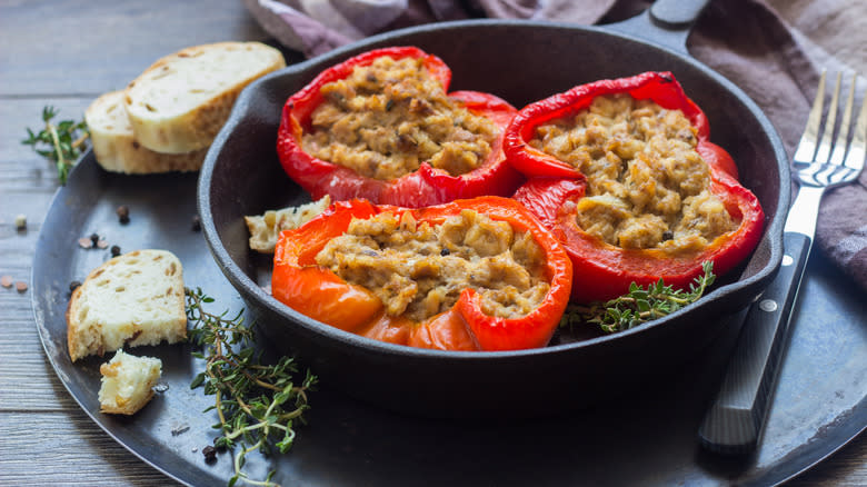 Close up of tuna stuffed peppers