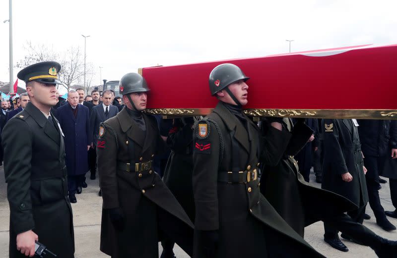 Turkey's President Erdogan attends funeral ceremony of Turkish soldier Emre Baysal in Istanbul