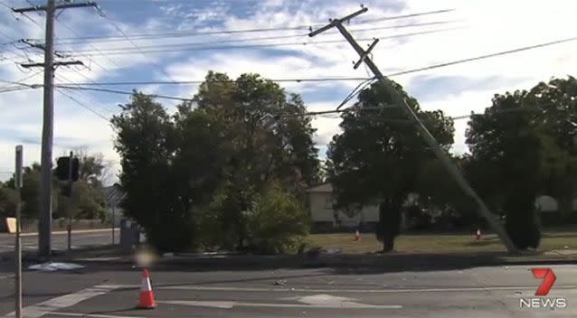 A power pole was also damaged. Source: 7News.