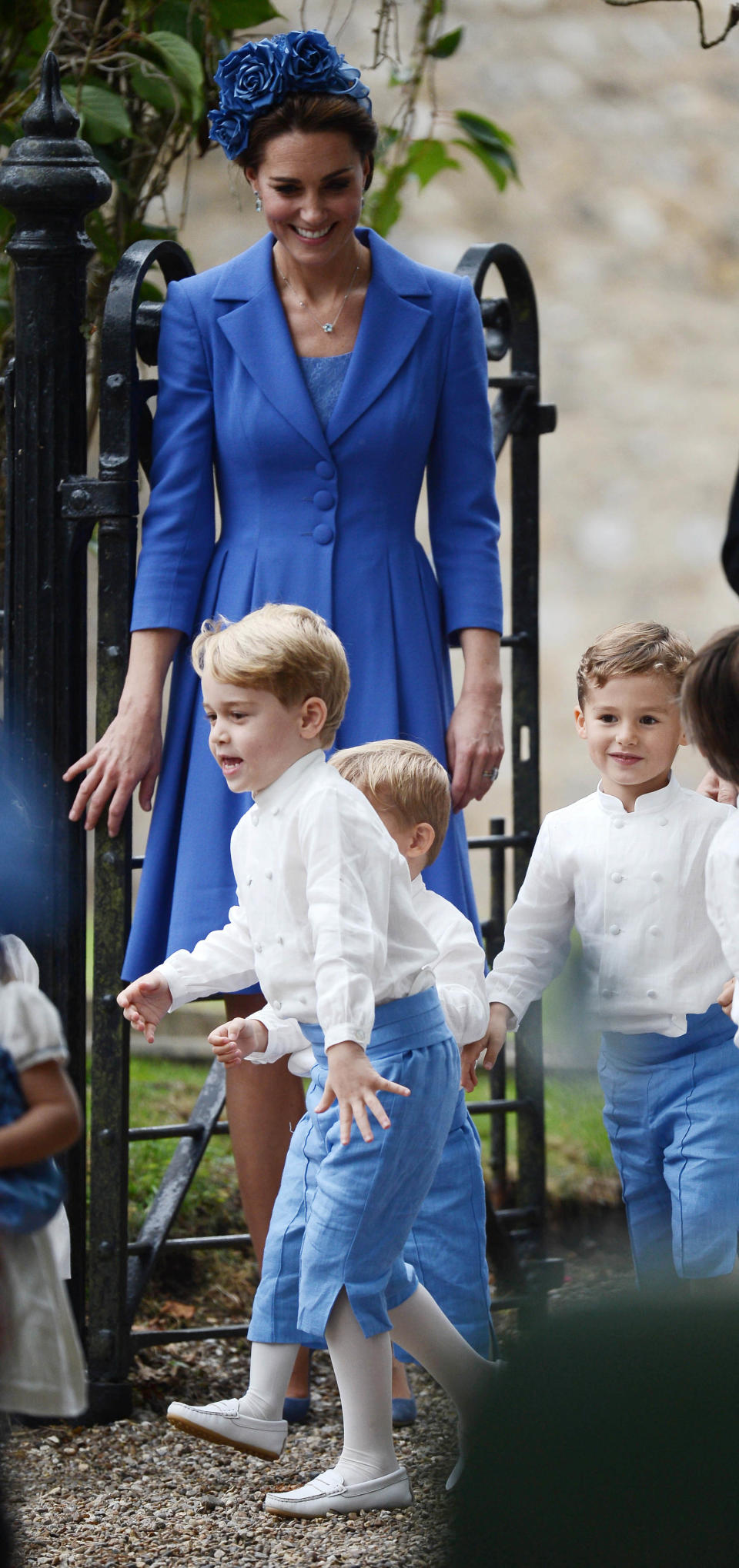 <p>Prince George looked like he was having the time of his life as she joyfully played outside St. Andrew’s Episcopal Church in Norfolk with the rest of the bridal party. Photo: Australscope </p>