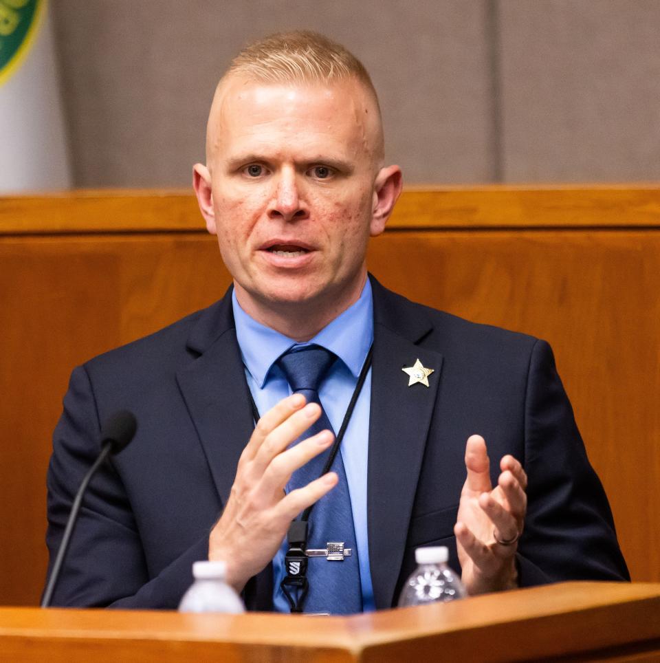 Marion County Sheriff’s Inspector John Lightle answered questions from Neely Raye Pesognellie Petrie Blanchard on Tuesday.