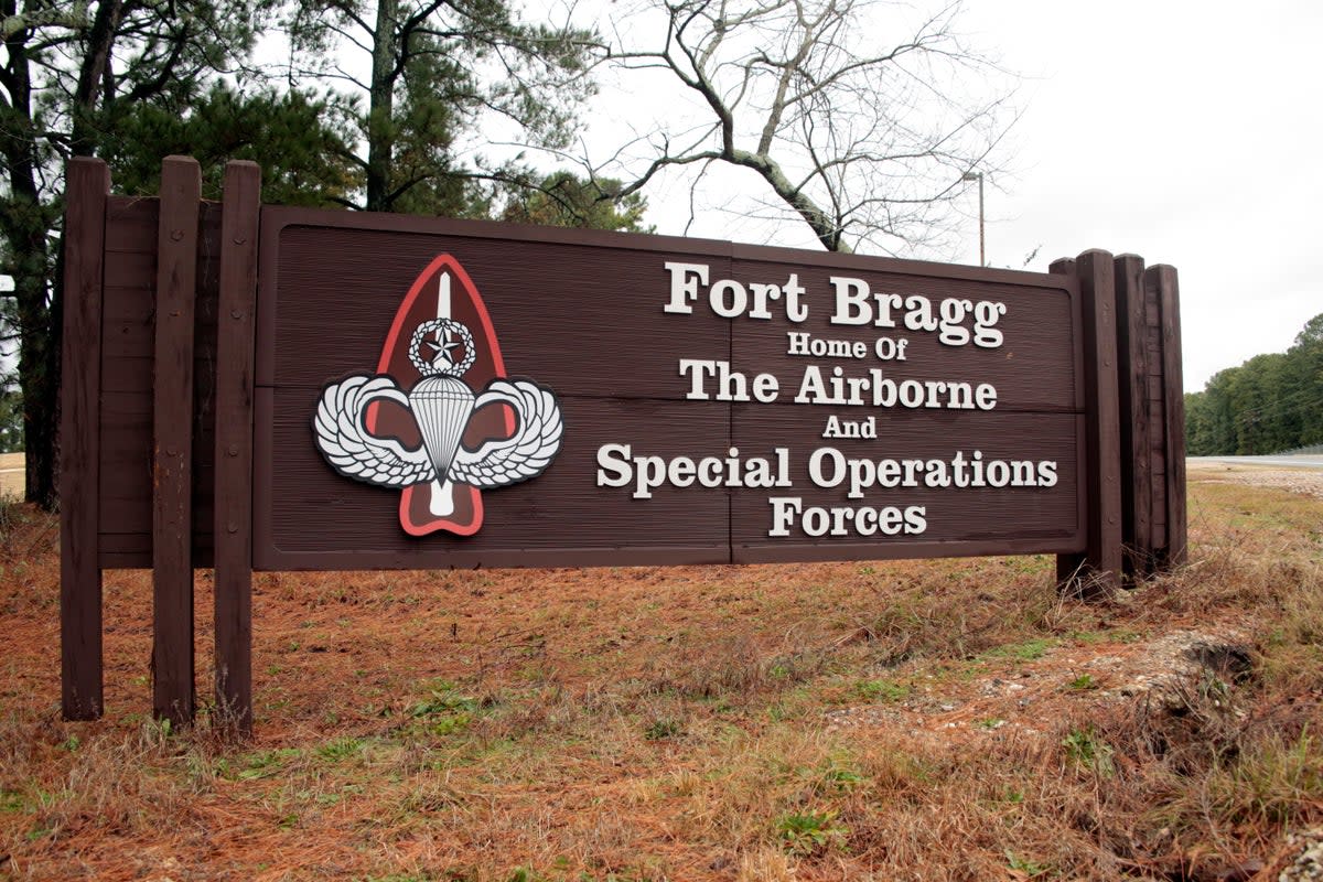 This Jan. 4, 2020 file photo shows a sign Fort Bragg, in North Carolina. (Copyright 2020The Associated Press. All rights reserved)