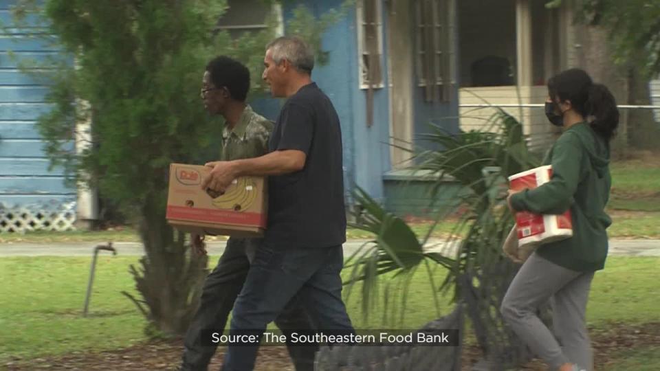 The food bank says it took just over an hour to make the deliveries to more than 900 homes.