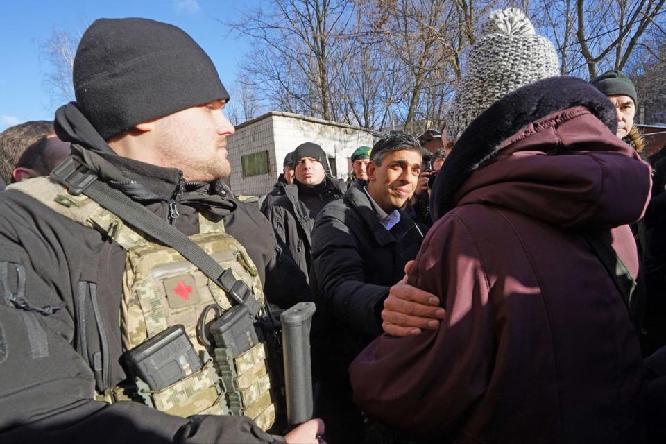 Rishi Sunak talks to members of the public in Kyiv (PA)