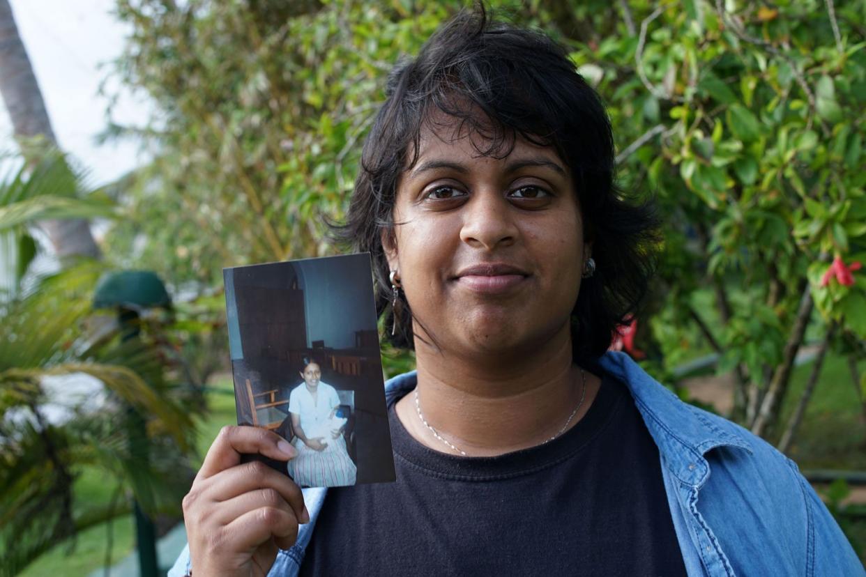 Daughter’s quest: Ria Sloan in Sri Lanka with the one baby photograph she has as she tries to track down her biological mother: BBC/Raw TV/William Lorimer