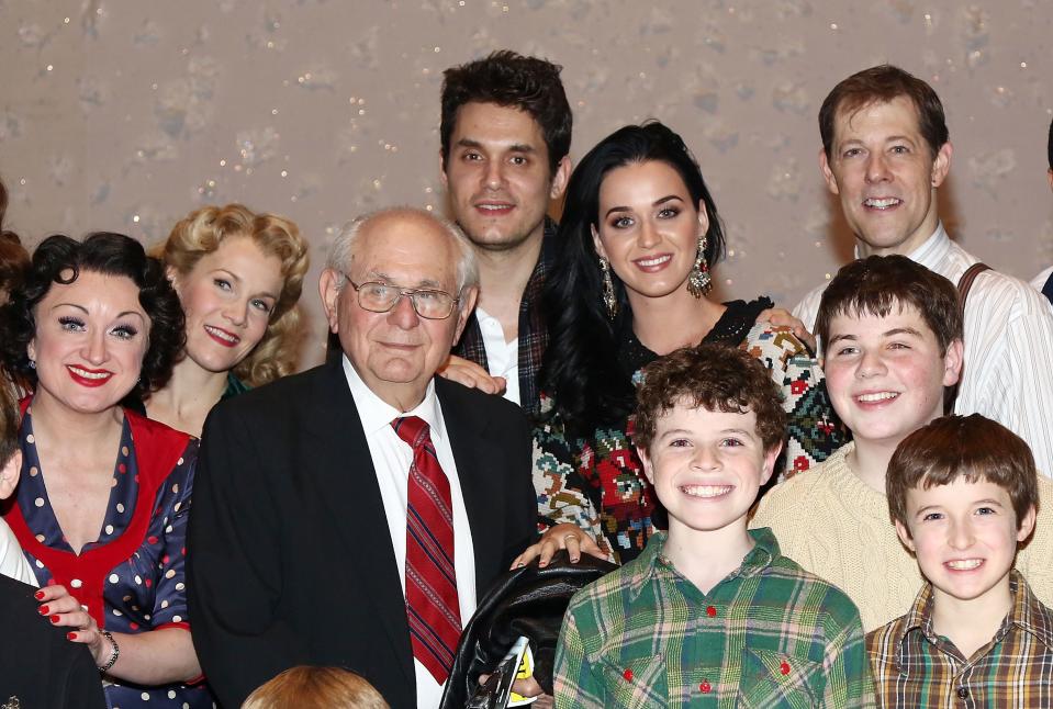 NEW YORK, NY - DECEMBER 12: (L-R) Richard Mayer, Katy Perry and John Mayer pose for photos with cast members from "A Christmas Story, The Musical" Broadway Performance at Lunt-Fontanne Theatre on December 12, 2012 in New York City. (Photo by Astrid Stawiarz/Getty Images)