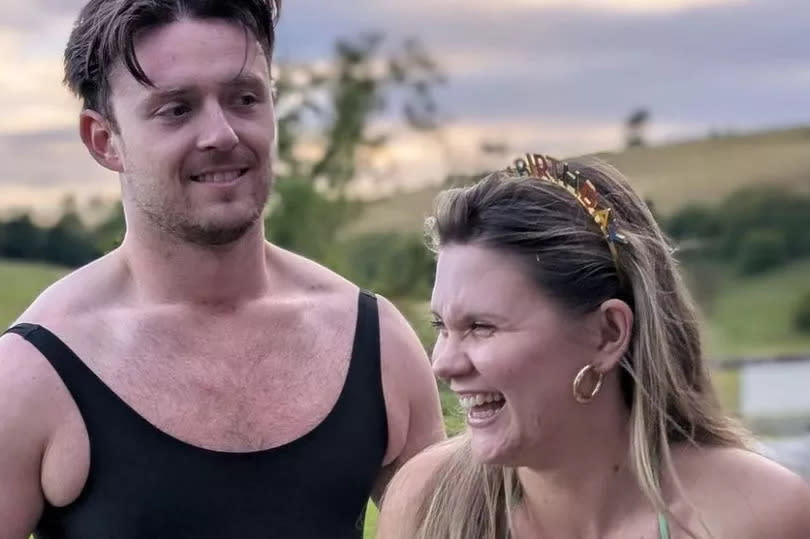 Callum donned a girl's swimsuit after his proposal