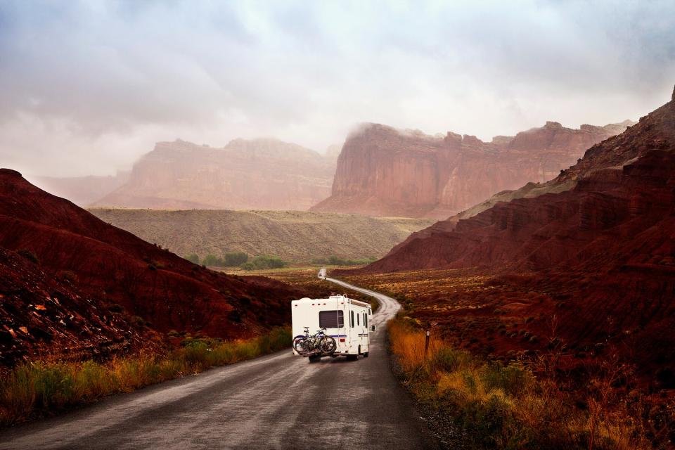 Motor home on the road, touring Utah