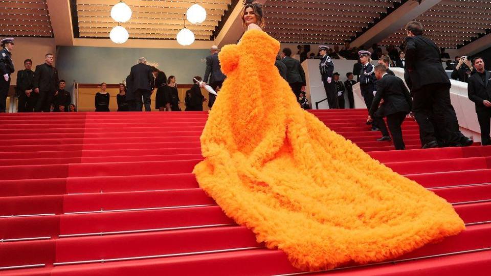 Deepti Sadhwani poses on the red carpet during arrivals for the opening ceremony and the screening the film "Le deuxieme acte" (The Second Act) Out of competition at the 77th Cannes Film Festival in Cannes, France, May 14, 2024