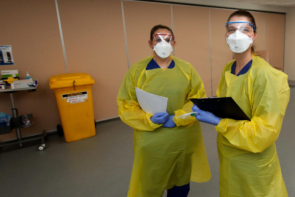 Nurses at a COVID-19 Clinic at the Mount Barker Hospital in Adelaide. Source: AAP