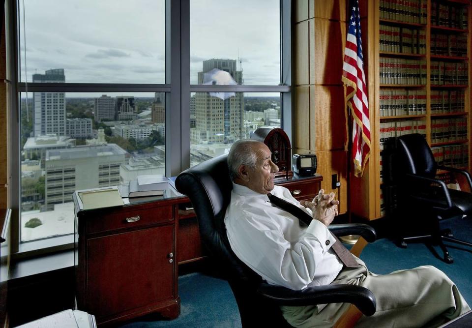 U.S. District Judge Edward J. Garcia relaxes in his office in the federal courthouse in downtown Sacramento in 2012. Garcia, a lifelong Sacramentan who ascended to the federal bench after a career in law, died April 29 at the age of 94.