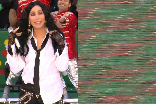 <p>NBC</p> Glitch interrupts Cher's Macy's Thanksgiving Day Parade performance