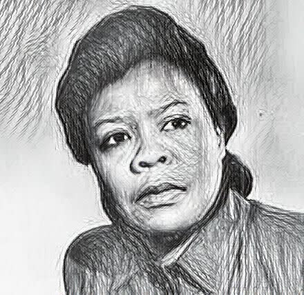marie van brittan brown looks to the right in sketch, she wears a collared shirt