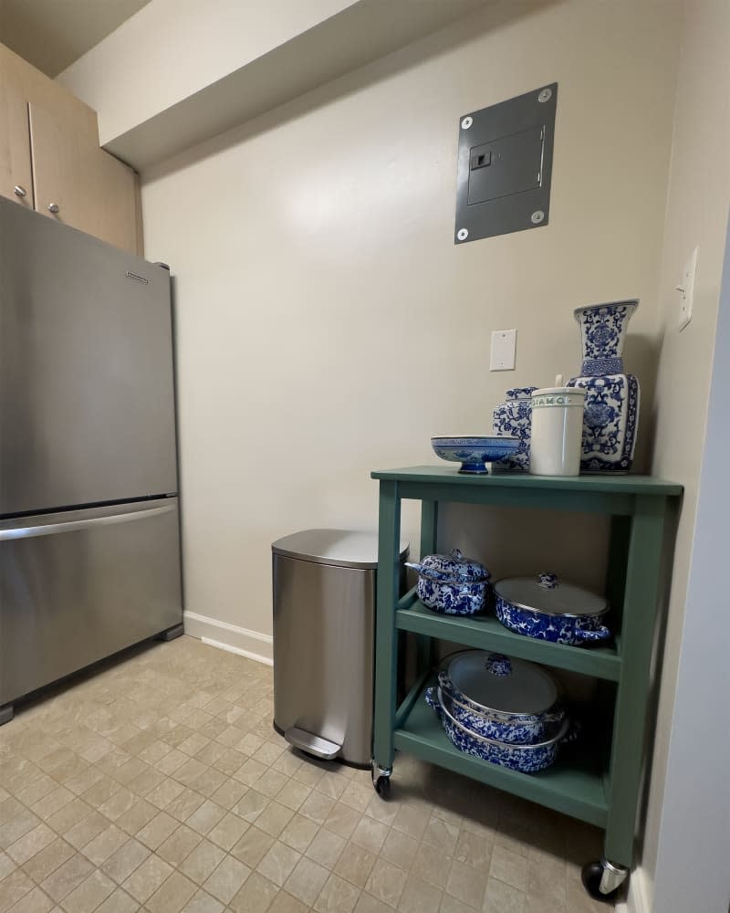 Cart in kitchen before renovation.