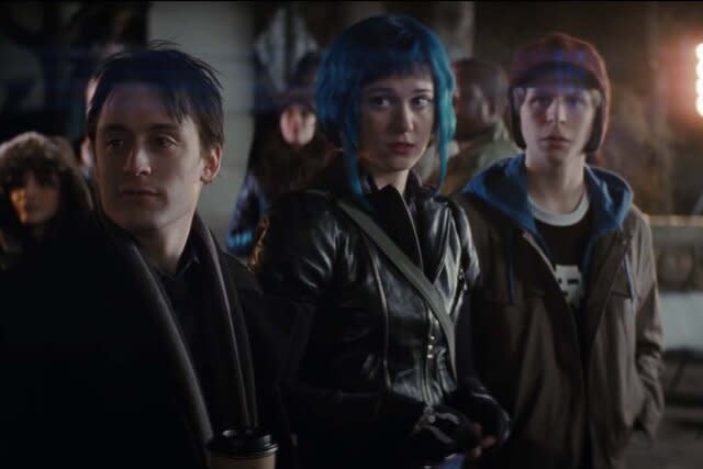 (l-r) Kieran Culkin as Wallace Wells, Mary Elizabeth Winstead as Ramona Flowers, and Michael Cera as Scott Pilgrim in Scott Pilgrim vs the World (2010)