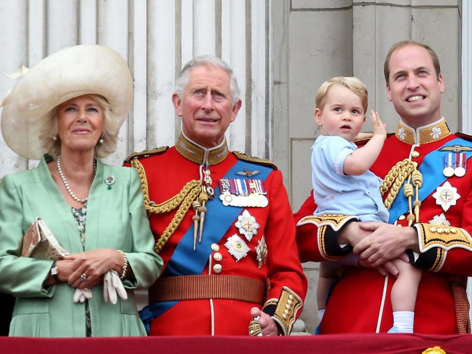 From left: Camilla, the Duchess of Cornwall, Prince Charles, Prince George, and Prince William at the 2015 Trooping the Colour.