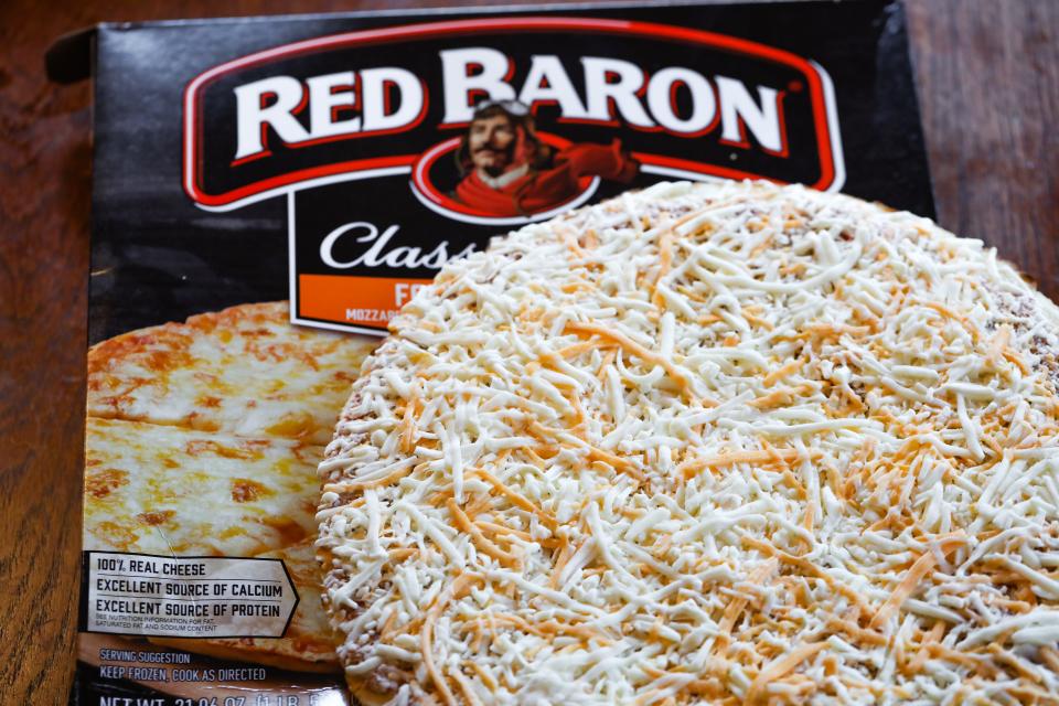 Red Baron uncooked pizza on box