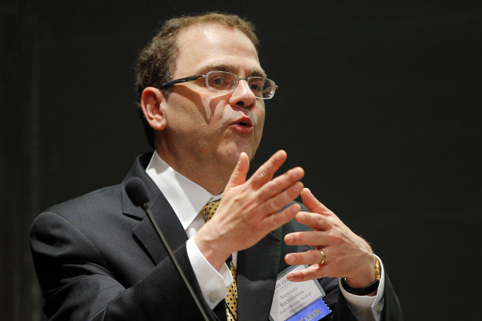 Narayana Kocherlakota, President of the Federal Reserve Bank of Minneapolis, speaks at the ninth annual Carroll School of Management Finance Conference at Boston College in Chestnut Hill, Massachusetts June 5, 2014.   REUTERS/Brian Snyder    (UNITED STATES - Tags: BUSINESS)