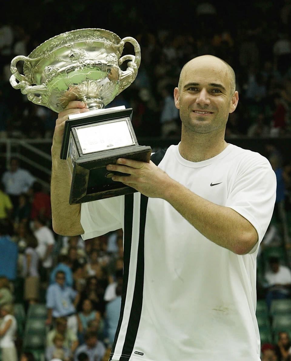 8 Grand Slam titles: USA's Andre Agassi hit 8 Grand Slam titles.  Four of them at the Australian Open, 2 at the US open and wins at Roland Garros and Wimbledon (Getty Images)