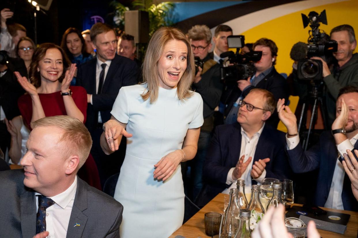 Estonian Prime Minister Kaja Kallas reacts to e-vote results on March 5, 2023. <a href="https://www.gettyimages.com/detail/news-photo/estonian-prime-minister-kaja-kallas-reacts-after-the-news-photo/1247815927" rel="nofollow noopener" target="_blank" data-ylk="slk:Raigo Pajula/AFP via Getty Images;elm:context_link;itc:0;sec:content-canvas" class="link ">Raigo Pajula/AFP via Getty Images</a>