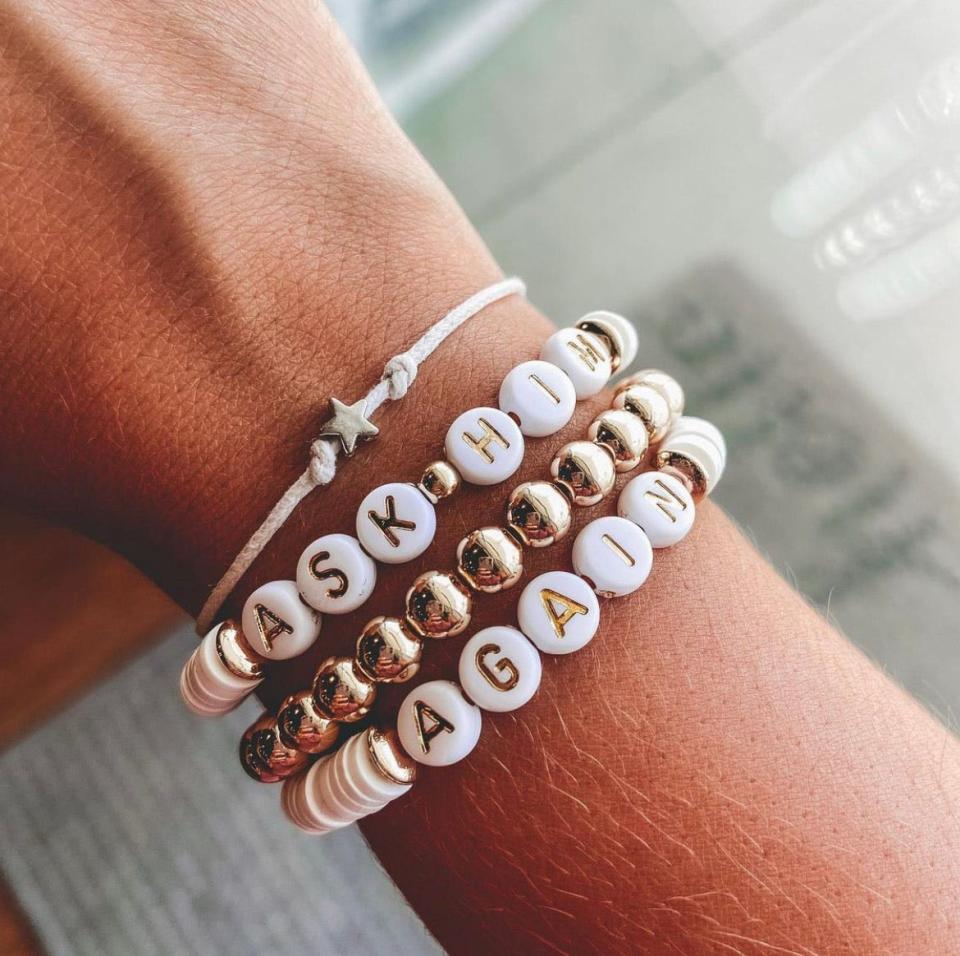 The Ask Him Again bracelet set was inspired by KayleeMac Boutique owner Kaylee Meade’s personal struggle with fertility and intended to inspire others.