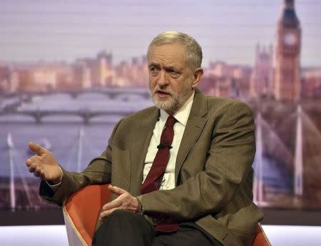 Britain's opposition Labour Party leader Jeremy Corbyn speaks on the BBC's Andrew Marr Show in London, January 17, 2016. REUTERS/Jeff Overs/BBC/Handout via Reuters