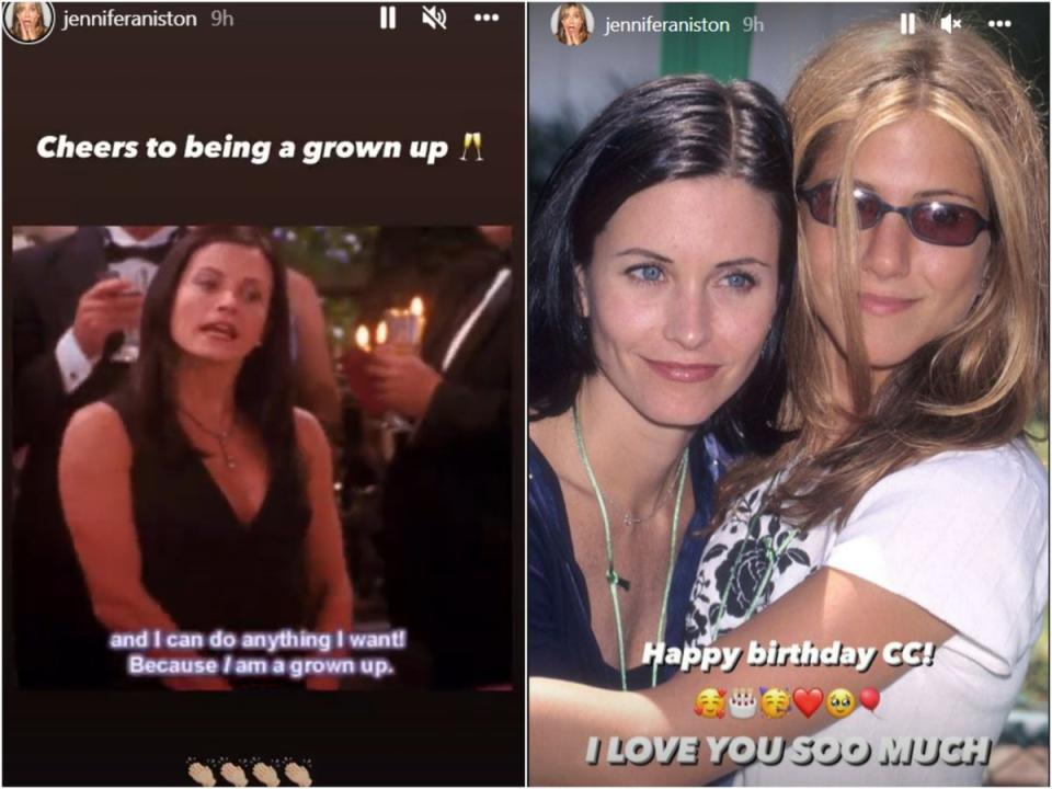 Screenshot of Jennifer Aniston’s birthday post for Courtney Cox on 58th birthday (Instagram @jenniferaniston)