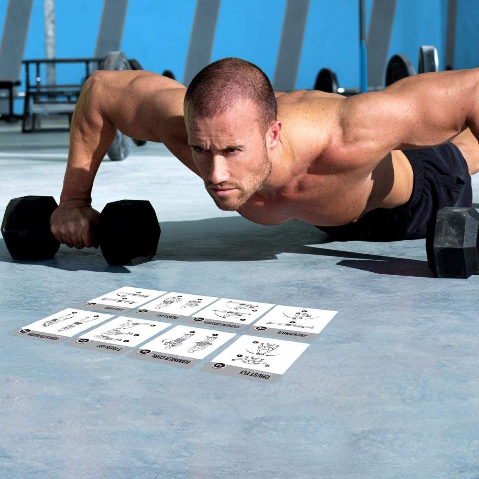 If you're debating about whether to work your core, arms or back, let these cards determine your next sweat session.<br /><br /><strong>Promising review:</strong> "These cards are amazing. I love that I can schedule my workout week sensibly and safely, I really appreciate the tips on the backs of the cards! The HIIT and Core cards are such a nice bonus, too! My favorite part of this item is that I can do my workout at my pace without any annoying outdated music or chatting from a trainer, like you'd find on a DVD." &mdash; <a href="https://amzn.to/33PozXE" target="_blank" rel="nofollow noopener noreferrer" data-skimlinks-tracking="5762934" data-vars-affiliate="Amazon" data-vars-href="https://www.amazon.com/gp/customer-reviews/R3VXIQJKKM3Y2Z?tag=bfgenevieve-20&amp;ascsubtag=5762934%2C15%2C33%2Cmobile_web%2C0%2C0%2C15986950" data-vars-keywords="cleaning,fast fashion" data-vars-link-id="15986950" data-vars-price="" data-vars-product-id="15951291" data-vars-retailers="Amazon">Lori McCarthy<br /><br /></a><a href="https://amzn.to/3uXj0lV" target="_blank" rel="noopener noreferrer"><strong>Get them from Amazon for $14.99 (available in three volumes).</strong></a>