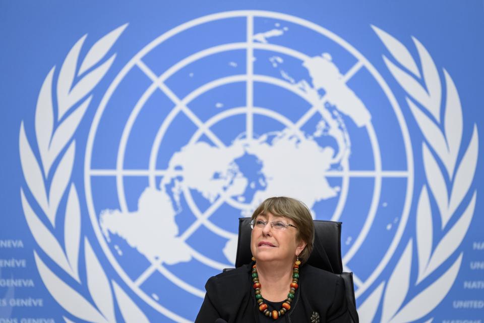 UN High Commissioner for Human Rights Michelle Bachelet looks on prior to a press conference on December 9, 2020 in Geneva. - The UN human rights chief warned that the coronavirus crisis had 