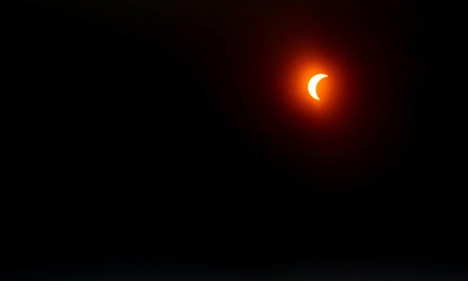 The rare solar eclipse event caught the attention of many in Columbus Monday, where the moon covered about 79% of the sun. 04/08/2024