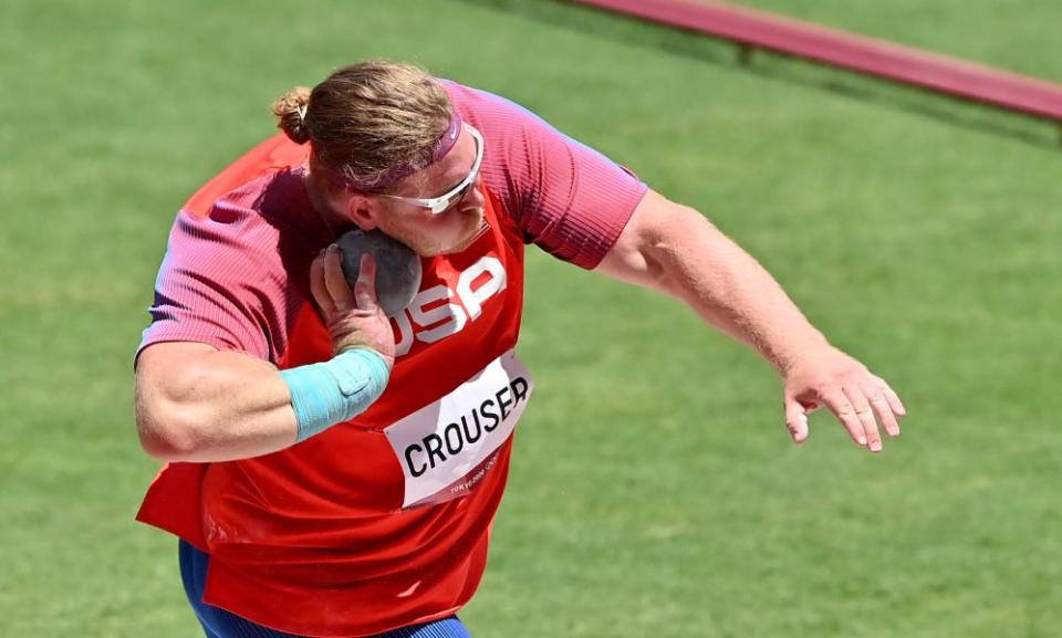 Ryan Crouser competes in the men’s shot put final.