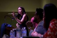 Representative Alexandria Ocasio-Cortez speaks during an Immigration Town Hall at The Nancy DeBenedittis Public School in Queens