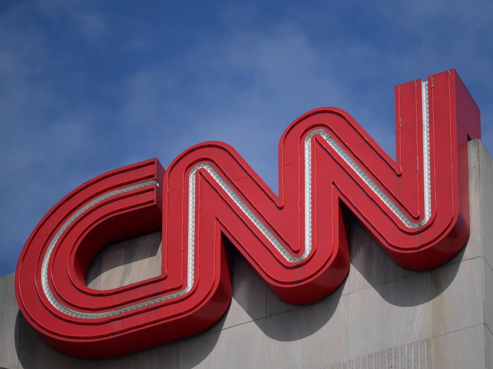 Signage at CNN center, Thursday, April 21, 2022, in Atlanta.