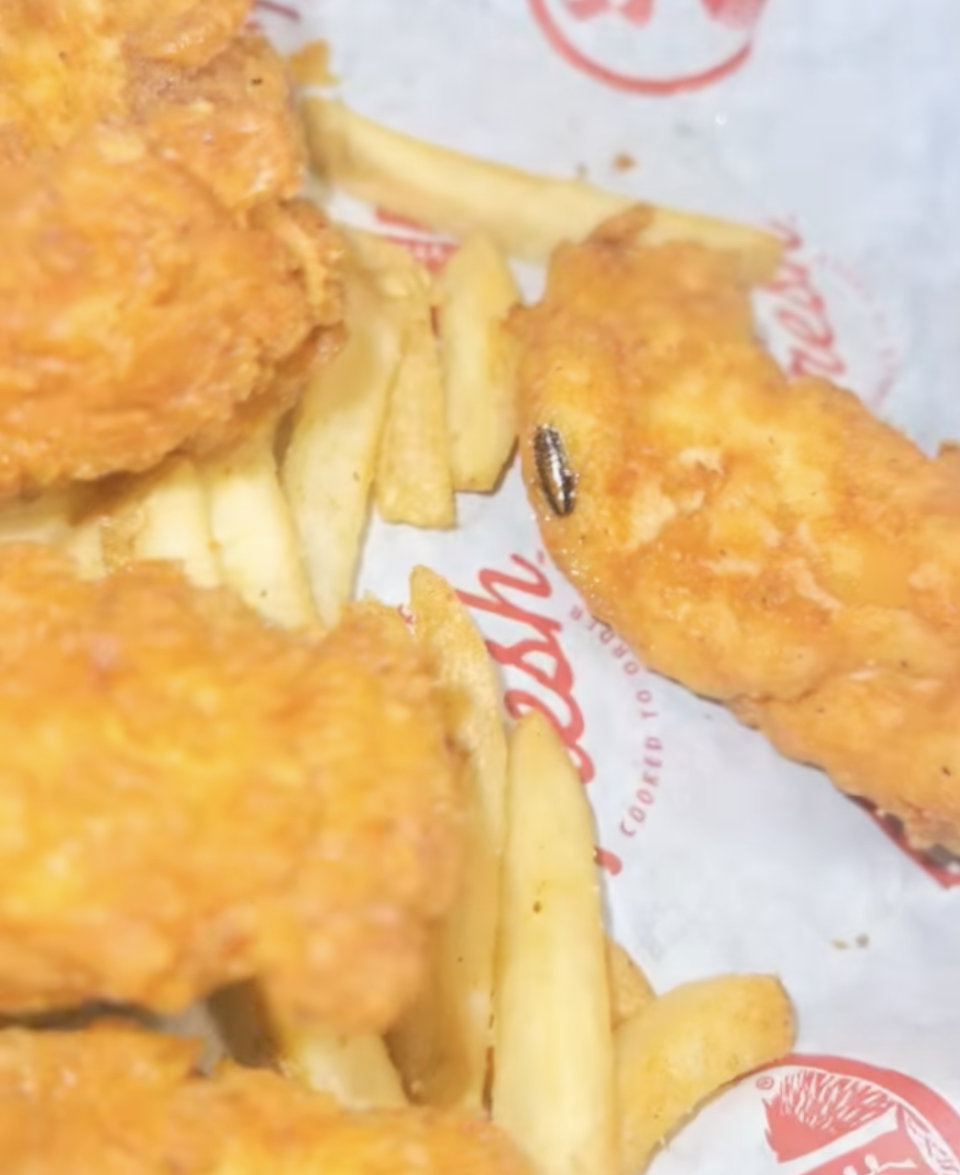 In a viral Facebook post, Haile Kirkland shared a video of a cockroach "cooked" into a chicken tender she ordered at Slim Chickens in Pensacola.