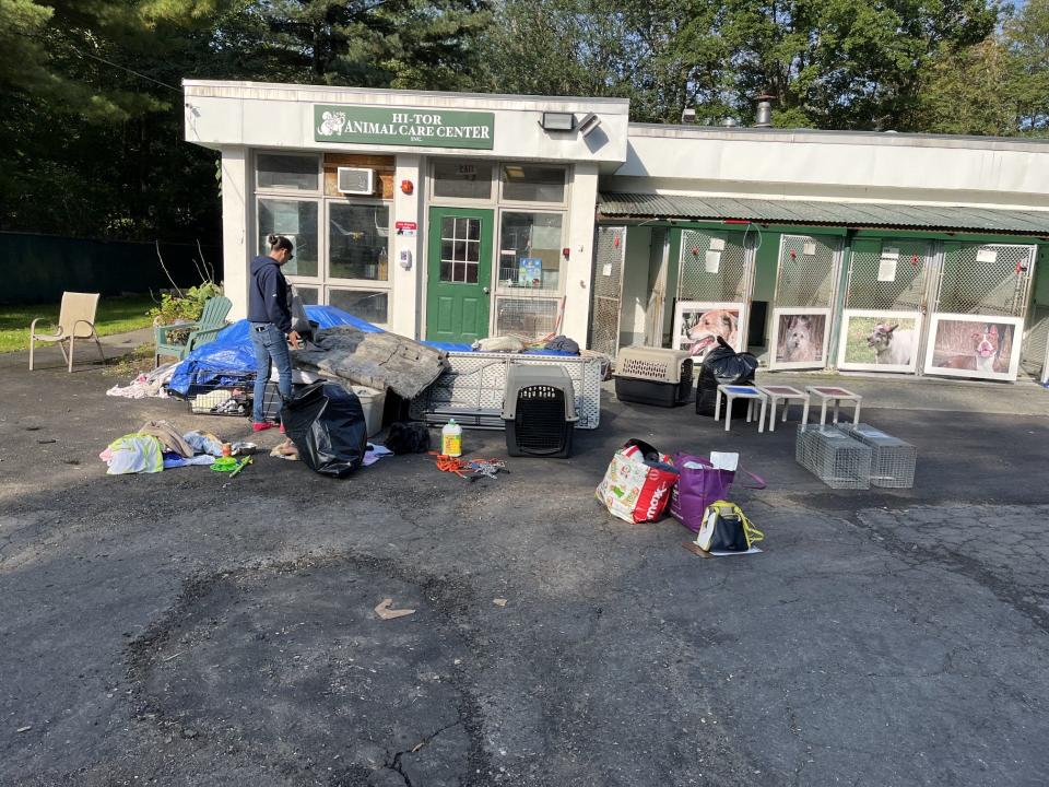 Volunteers cleaning up the grounds of the Hi-Tor Animal Center in Ramapo as a new administration, Four Legs Good, takes over after contracting with  Rockland Green