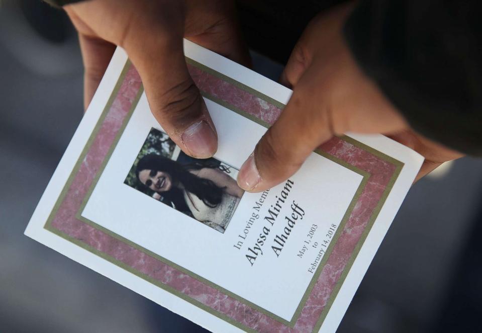 PHOTO: A program is seen from the funeral of Alyssa Alhadeff at the Garden of Aaron at Star of David Memorial Gardens, Feb. 16, 2018, in Parkland, Fla. (Joe Raedle/Getty Images)