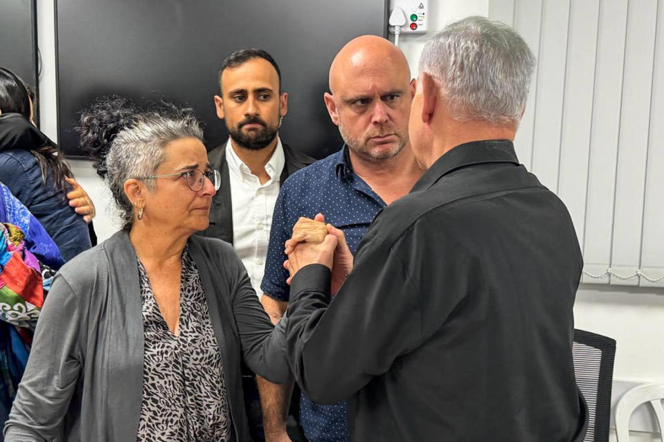 Israeli Prime Minister Benjamin Netanyahu meets with families of hostages held by Hamas. (Kobi Gideon / Government Press Office)