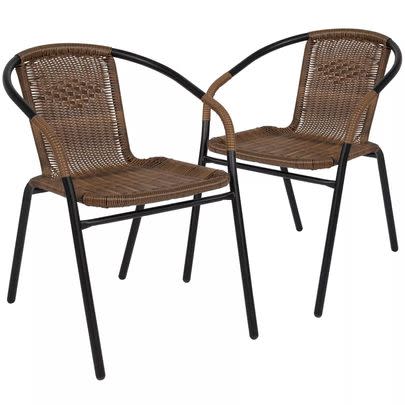 A set of cafe-style rattan chairs
