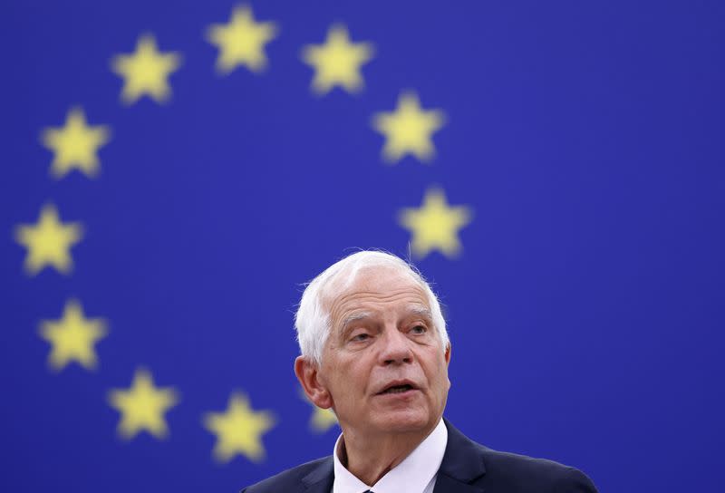 EU Foreign Policy Chief Josep Borrell addresses a plenary session of the European Parliament in Strasbourg