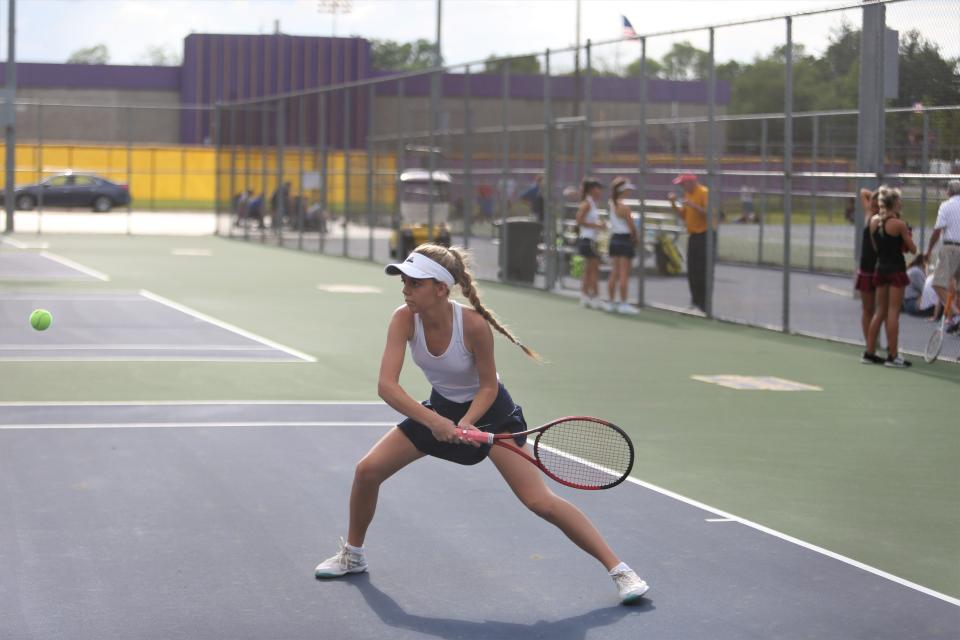 Delta girls tennis No. 3 singles freshman Brylee Beckley won her regional championship match on Thursday, May 25, 2022.