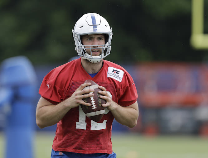 Over 500 days removed from the last time he threw an NFL-sized football, Andrew Luck has many prospective fantasy investors seeing red. (AP Photo/Darron Cummings)