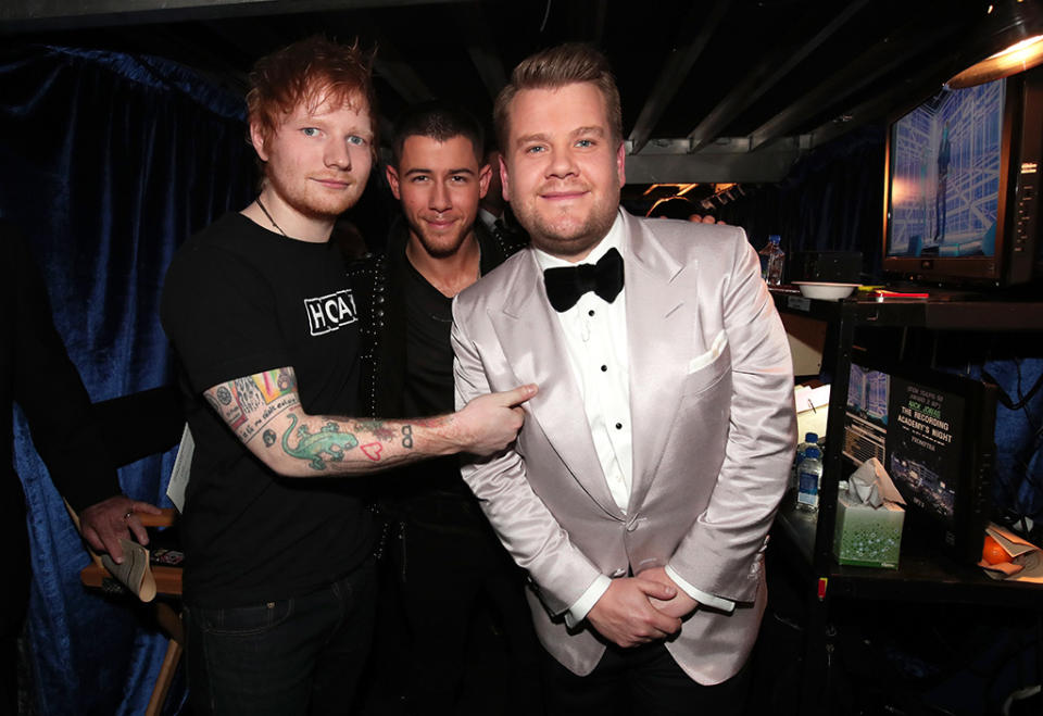 Ed Sheeran, Nick Jonas and James Corden