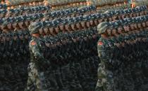 Chinese soldiers conduct a practice at dawn ahead of a military parade in Beijing's Tiananmen Square on September 3, 2015