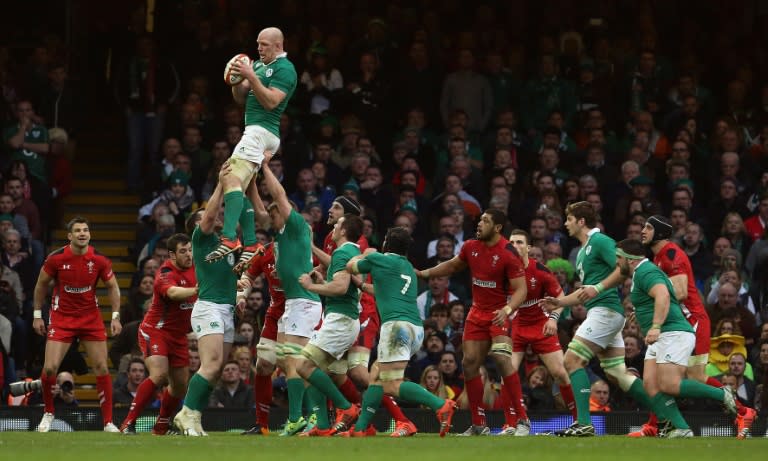 Ireland's lock Paul O'Connell wins line-out ball during the Six Nations international rugby union match between Wales and Ireland at The Millennium Stadium in Cardiff on March 14, 2015
