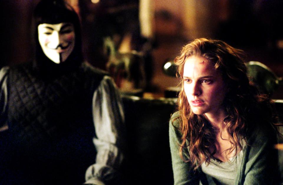 <p>Yes, <em>V for Vendetta</em> is the movie that Natalie Portman shaved her head for. That's a big commitment to make for a role—and it shows. Portman is absolutely amazing as Evey, a working-class woman who becomes embroiled in a full-on revolution, in this dark political thriller.</p> <p><a href="https://www.amazon.com/V-Vendetta-Natalie-Portman/dp/B000HVHM5S" rel="nofollow noopener" target="_blank" data-ylk="slk:Available to rent on Amazon Prime Video" class="link rapid-noclick-resp"><em>Available to rent on Amazon Prime Video</em></a></p>