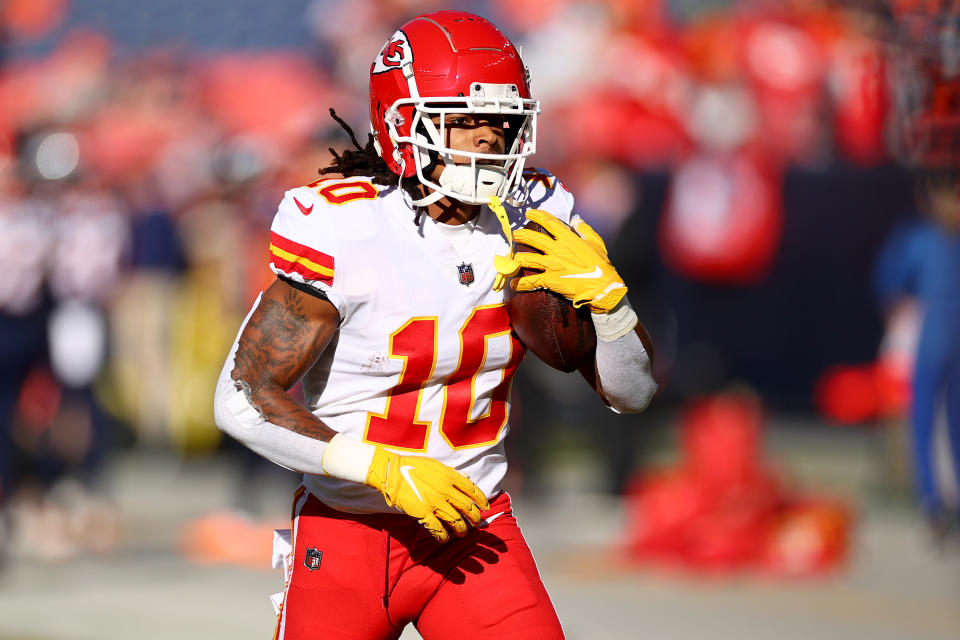 Isiah Pacheco #10 of the Kansas City Chiefs has fantasy value