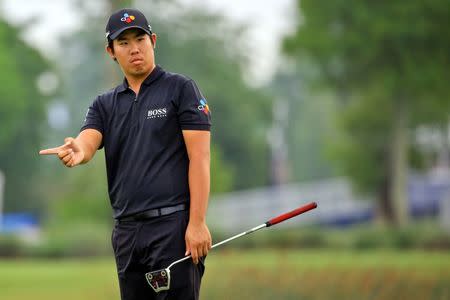 Apr 28, 2016; Avondale, LA, USA; Byeong-Hun An on the 9th hole during the first round of the 2016 Zurich Classic of New Orleans at TPC Louisiana. Mandatory Credit: Derick E. Hingle-USA TODAY Sports