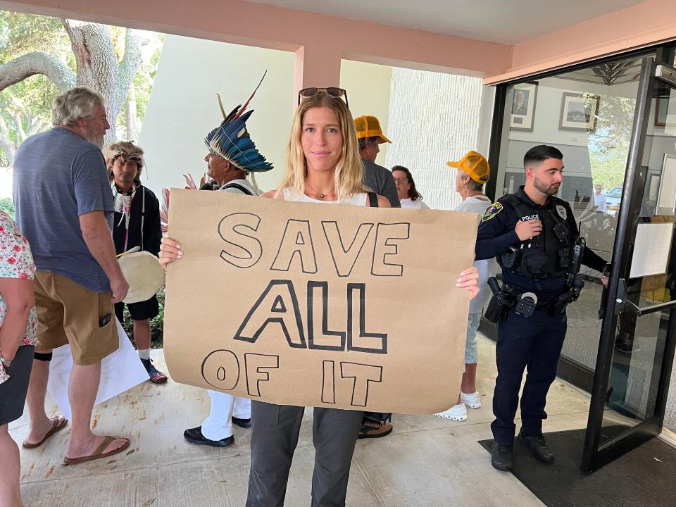 Kimberly Vanderpol of Jupiter was among the residents who turned out on Tuesday, July 25, 2023, to urge the Jupiter town council to preserve the historic Suni Sands site. The council voted 3-2 to allow a developer to dig at the property, along the Loxahatchee River near the Jupiter Inlet.